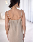 Breathable and lightweight linen dress – a versatile midi-length slip dress crafted from sustainable European linen, ideal for lounging or casual wear.