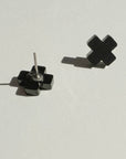 Mingled Black Cross Stud Earrings - Small Cross Earrings, Minimalist