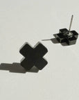 Mingled Black Cross Stud Earrings - Small Cross Earrings, Minimalist