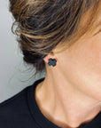 Mingled Black Cross Stud Earrings - Small Cross Earrings, Minimalist