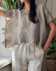 Bypias Delphie Embroidered Linen Blouse - Taupe LUXAMORE