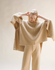 Woman Wearing Cashmere Sweater Made In Italy by Lemme : Beige - cashmere sweater LUXAMORE