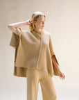 Woman Wearing Cashmere Sweater Made In Italy by Lemme : Beige - cashmere sweater LUXAMORE