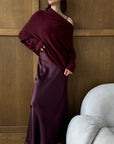Charli - Natalie Asymmetric knit Sweater - Burgundy LUXAMORE