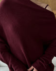 Charli - Natalie Asymmetric knit Sweater - Burgundy LUXAMORE