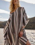 Estilo Emporio Polla Maxi Kaftan Dark Chocolate Stripe - LUXAMORE -Dress