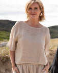 Woman Wearing Eadie Lifestyle Olivia Linen Top - Tops LUXAMORE