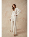 Woman Wearing Estilo Emporio Carita Cover Up - Panna White Stripe - LUXAMORE