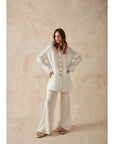 Woman Wearing Estilo Emporio Carita Cover Up - Panna White Stripe - LUXAMORE