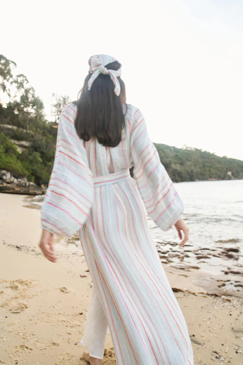 Woman Wearing Estilo Emporio El Manto Stripe Dress + Duster - Dress LUXAMORE