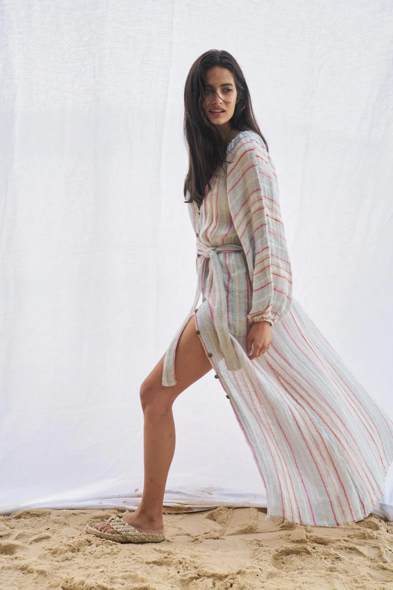 Woman Wearing Estilo Emporio El Manto Stripe Dress + Duster - Dress LUXAMORE