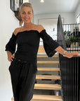 Estilo Emporio Fiorella Top - Black - LUXAMORE -Tops-Estilo Emporio Fiorella Top in black. Made from Italian linen in Positano, this off-the-shoulder sustainable top now available. Shop Estilo Emporio Tops.