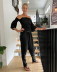 Estilo Emporio Fiorella Top - Black - LUXAMORE -Tops-Estilo Emporio Fiorella Top in black. Made from Italian linen in Positano, this off-the-shoulder sustainable top now available. Shop Estilo Emporio Tops.