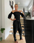 Woman Wearing Estilo Emporio Fiorella Top - Black - Tops LUXAMORE