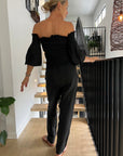 Woman Wearing Estilo Emporio Fiorella Top - Black - Tops LUXAMORE
