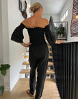 Estilo Emporio Fiorella Top - Black - LUXAMORE -Tops-Estilo Emporio Fiorella Top in black. Made from Italian linen in Positano, this off-the-shoulder sustainable top now available. Shop Estilo Emporio Tops.