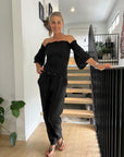 Estilo Emporio Fiorella Top - Black - LUXAMORE -Tops-Estilo Emporio Fiorella Top in black. Made from Italian linen in Positano, this off-the-shoulder sustainable top now available. Shop Estilo Emporio Tops.