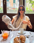 Estilo Emporio Grand Scarf - Pescatore Natural Chocolate - LUXAMORE -Scarf-Estilo Emporio Grand Scarf 100% Linen, exclusively made in Positano for Estilo Emporio. Indulge in the luxurious comfort. Shop Estilo Emporio Scarf at Luxamore.