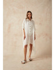 Woman Wearing Estilo Emporio La Cota Cover Up Linen Dress - Dress LUXAMORE