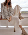 Estilo Emporio Linen Pant Novo Flare - Panna White LUXAMORE
