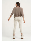 Woman Wearing Estilo Emporio Linen Stretch Pant - Natural - Pants LUXAMORE