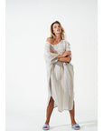 Woman Wearing Estilo Emporio Nebbilio Linen Dress - Binario - Dress LUXAMORE