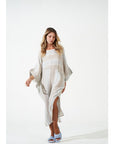 Woman Wearing Estilo Emporio Nebbilio Linen Dress - Binario - Dress LUXAMORE