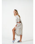 Woman Wearing Estilo Emporio Nebbilio Linen Dress - Binario - Dress LUXAMORE
