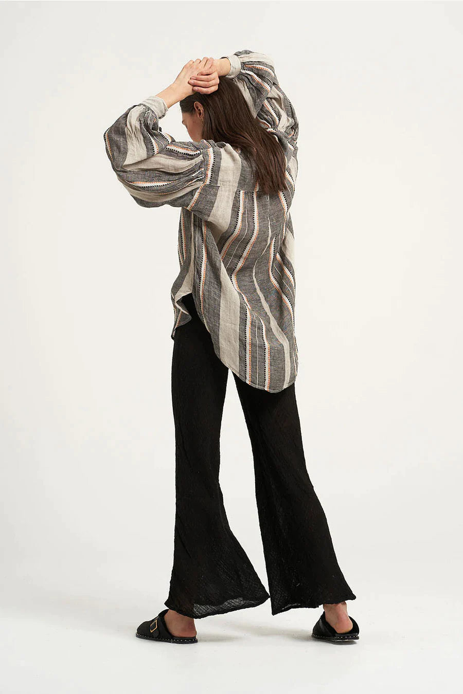 Woman Wearing Pre Order Estilo Emporio Novo Flare Pant - Black - Pants LUXAMORE