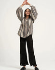 Woman Wearing Pre Order Estilo Emporio Novo Flare Pant - Black - Pants LUXAMORE