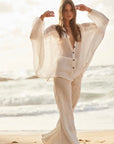 Estilo Emporio Novo Flare Pant - Brasile Panna White - LUXAMORE -Pants-Estilo Emporio Novo Flare Pant, 100% Italian linen made in Positano, Italy. High-waisted, flare cut, and eco-friendly. Shop Estilo Emporio Pants at Luxamore.