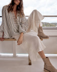 Estilo Emporio Novo Flare Pant - Brasile Panna White - LUXAMORE -Pants-Estilo Emporio Novo Flare Pant, 100% Italian linen made in Positano, Italy. High-waisted, flare cut, and eco-friendly. Shop Estilo Emporio Pants at Luxamore.