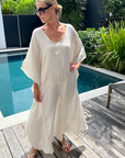 Estilo Emporio Pirata Kaftan - LUXAMORE -Dress-Estilo Emporio Pirata Kaftan 100% Linen, exclusively made in Positano, billowy timeless maxi dress. Shop Estilo Emporio Kaftan Dresses at Luxamore Now.