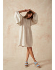 Estilo Emporio Stella Linen Dress - Lyla - LUXAMORE -Dress-Estilo Emporio Stella Dress, 100% Italian linen made in Positano. Featuring puff sleeves. Shop Estilo Emporio Dresses from Luxamore a stockist since 2016.