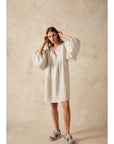 Estilo Emporio Stella Linen Dress - Lyla - LUXAMORE -Dress-Estilo Emporio Stella Dress, 100% Italian linen made in Positano. Featuring puff sleeves. Shop Estilo Emporio Dresses from Luxamore a stockist since 2016.