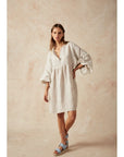 Estilo Emporio Stella Linen Dress - Lyla - LUXAMORE -Dress-Estilo Emporio Stella Dress, 100% Italian linen made in Positano. Featuring puff sleeves. Shop Estilo Emporio Dresses from Luxamore a stockist since 2016.