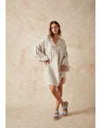 Estilo Emporio Stella Linen Dress - Lyla - LUXAMORE -Dress-Estilo Emporio Stella Dress, 100% Italian linen made in Positano. Featuring puff sleeves. Shop Estilo Emporio Dresses from Luxamore a stockist since 2016.