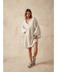 Estilo Emporio Stella Linen Dress - Lyla - LUXAMORE -Dress-Estilo Emporio Stella Dress, 100% Italian linen made in Positano. Featuring puff sleeves. Shop Estilo Emporio Dresses from Luxamore a stockist since 2016.