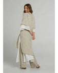 Estilo Emporio Tie Kimono - Scorpione Natural worn by model in natural setting LUXAMORE