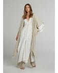 Estilo Emporio Tie Kimono - Scorpione Natural worn by model in natural setting LUXAMORE