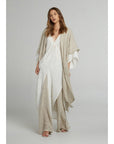Woman Wearing Estilo Emporio Tie Kimono - Scorpione Natural - JACKET LUXAMORE
