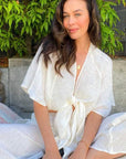 Estilo Emporio Tie Kimono - Scorpione Natural - LUXAMORE -JACKET-Estilo Emporio Tie Kimono Made from the softest Italian Linen, is cut with wide kimono sleeves and an open front, it can hang loosely or be tied. Shop Estilo.
