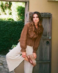 Estilo Emporio Tome Blouse - Tobacco - LUXAMORE -Tops-Estilo Emporio Tome Blouse is cut with a flattering V-neckline and trimmed with flouncy ruffles. Shop Estilo Emporio Blouse and Tops at Luxamore.