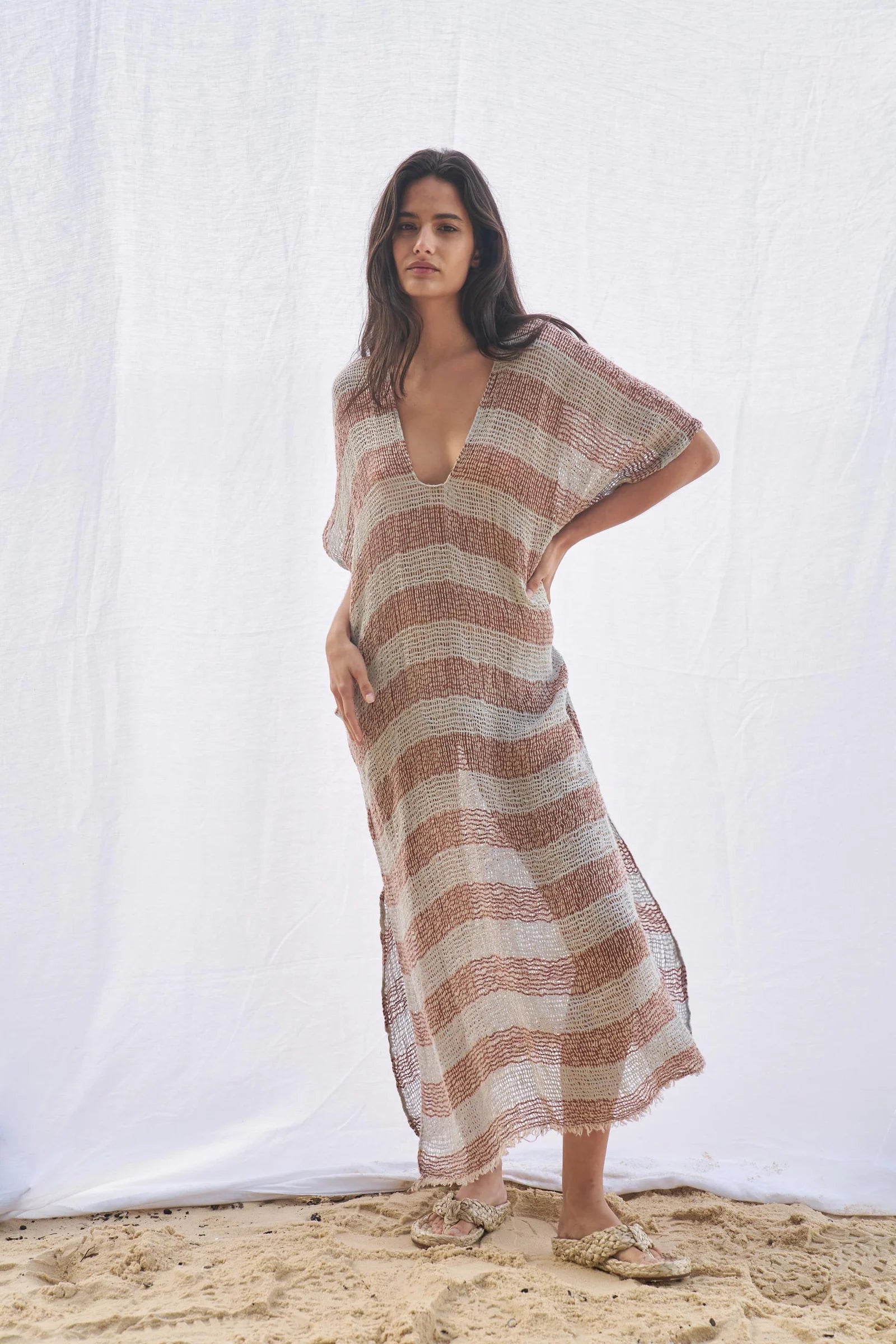 Woman Wearing Estilo Emporio Zaza Dress Sky Blue Chocolate - Dress LUXAMORE