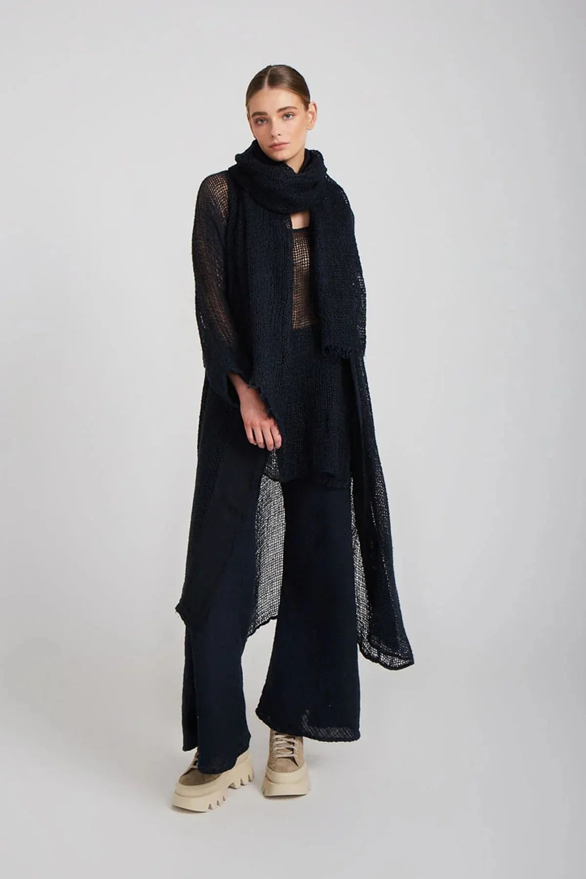 Woman Wearing Pre Order Estilo Emporio Novo Flare Pant - Black - Pants LUXAMORE