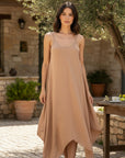 Linen Dress Maxi Made in Italy - Camel - One size