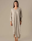Woman Wearing La Bottega di Brunella Linen Dress VESTITO FAUSTA - Garza Egitto linen dress LUXAMORE