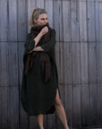 La Bottega di Brunella Linen Dress Vestito Fausta Campagna - Chocolate worn by model in natural setting LUXAMORE