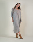 Woman Wearing La Bottega di Brunella Linen Dress Vestito Fausta Campagna - Natural - Dress LUXAMORE