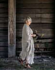 Woman Wearing La Bottega di Brunella Linen Dress Vestito Fausta Campagna - Natural - Dress LUXAMORE